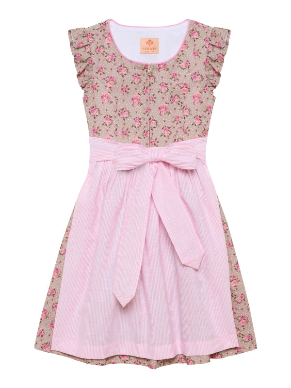Barwolf Girls Dirndl 3 pcs. "Beth" taupe/rose