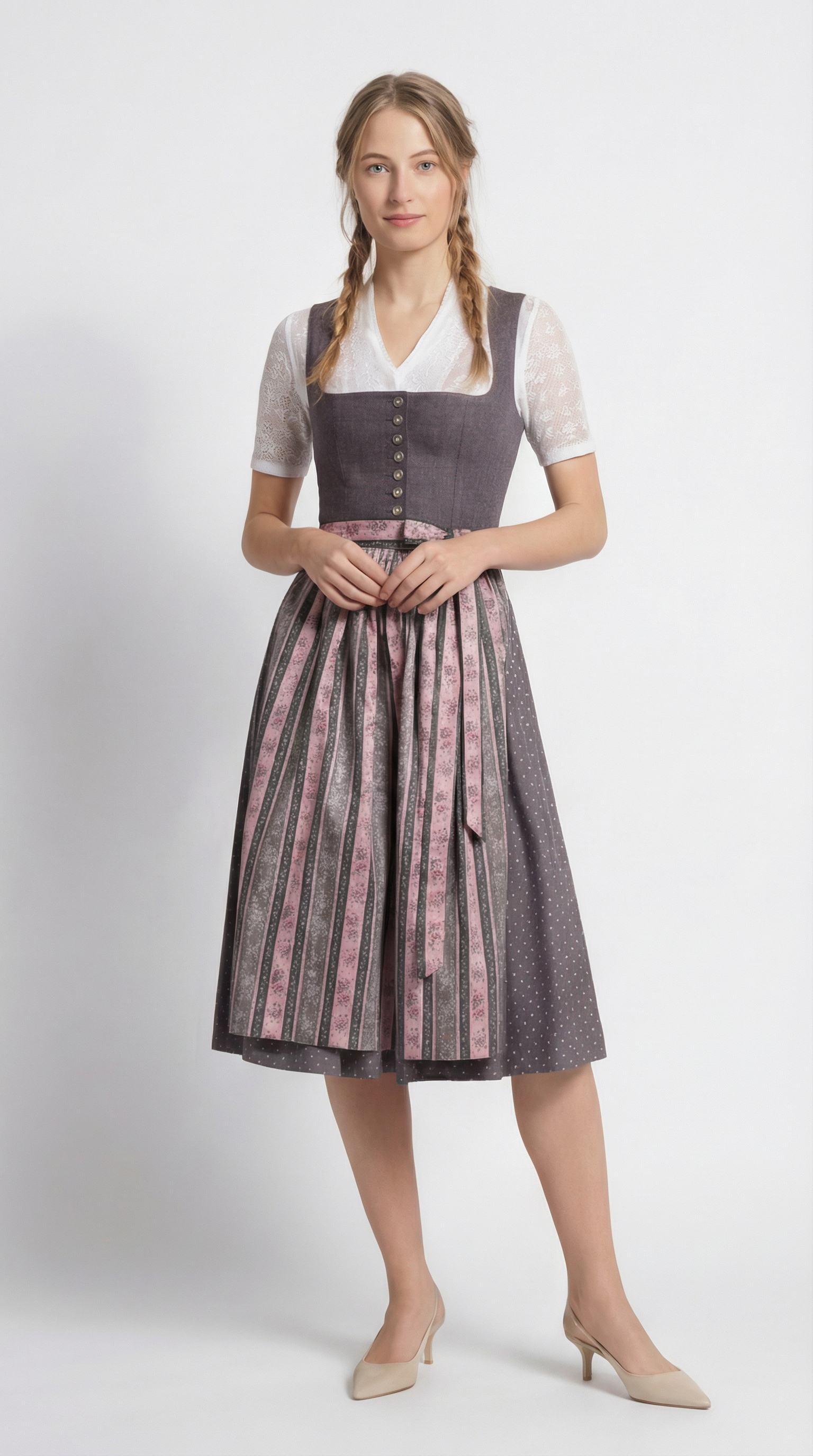 Berwin Midi Dirndl 2pcs. 65cm "Vivi" anthracite (size 38)