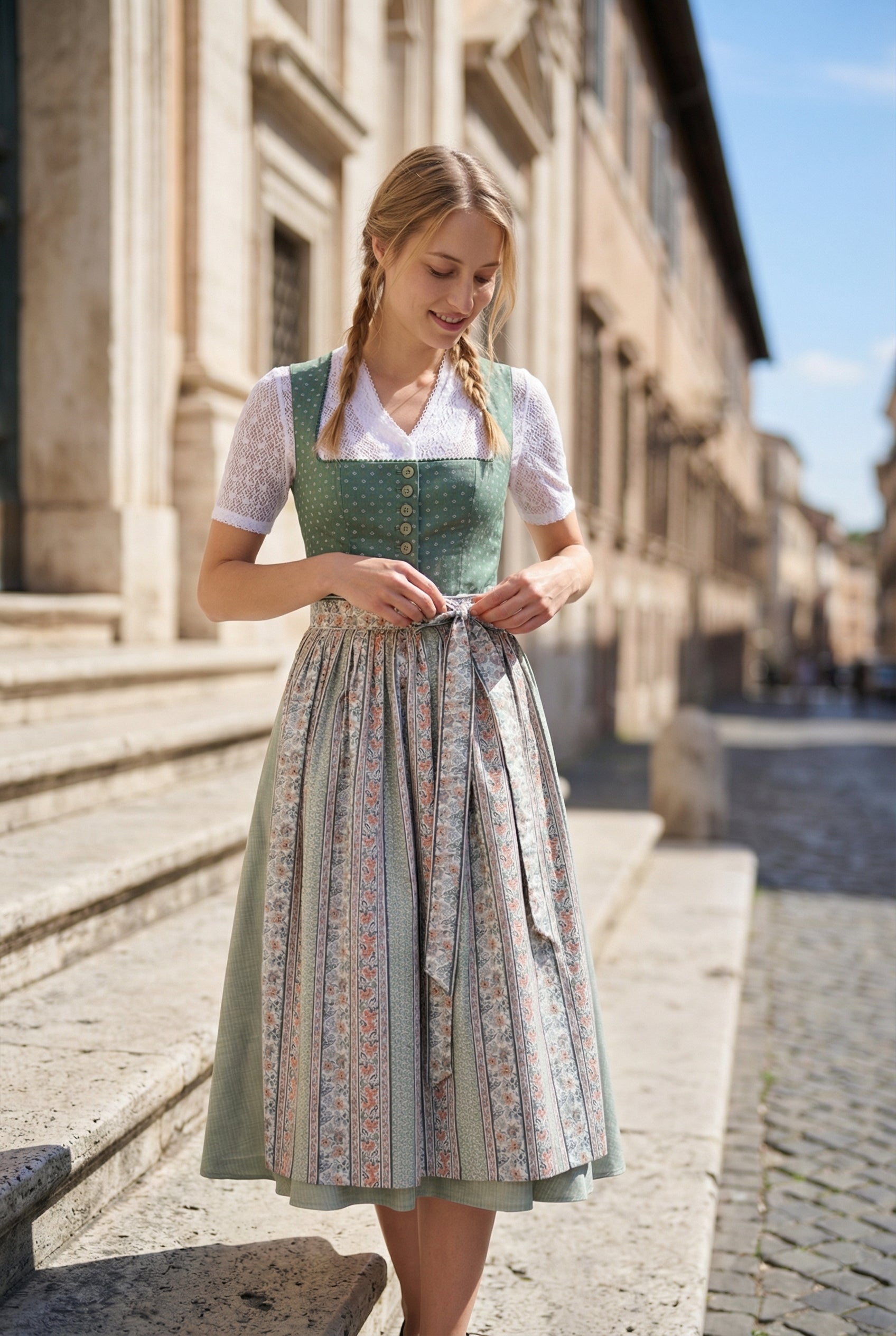 Berwin Cotton Dirndl 2pcs. 75cm "Minna" Green (sizes 32,36,38,48)