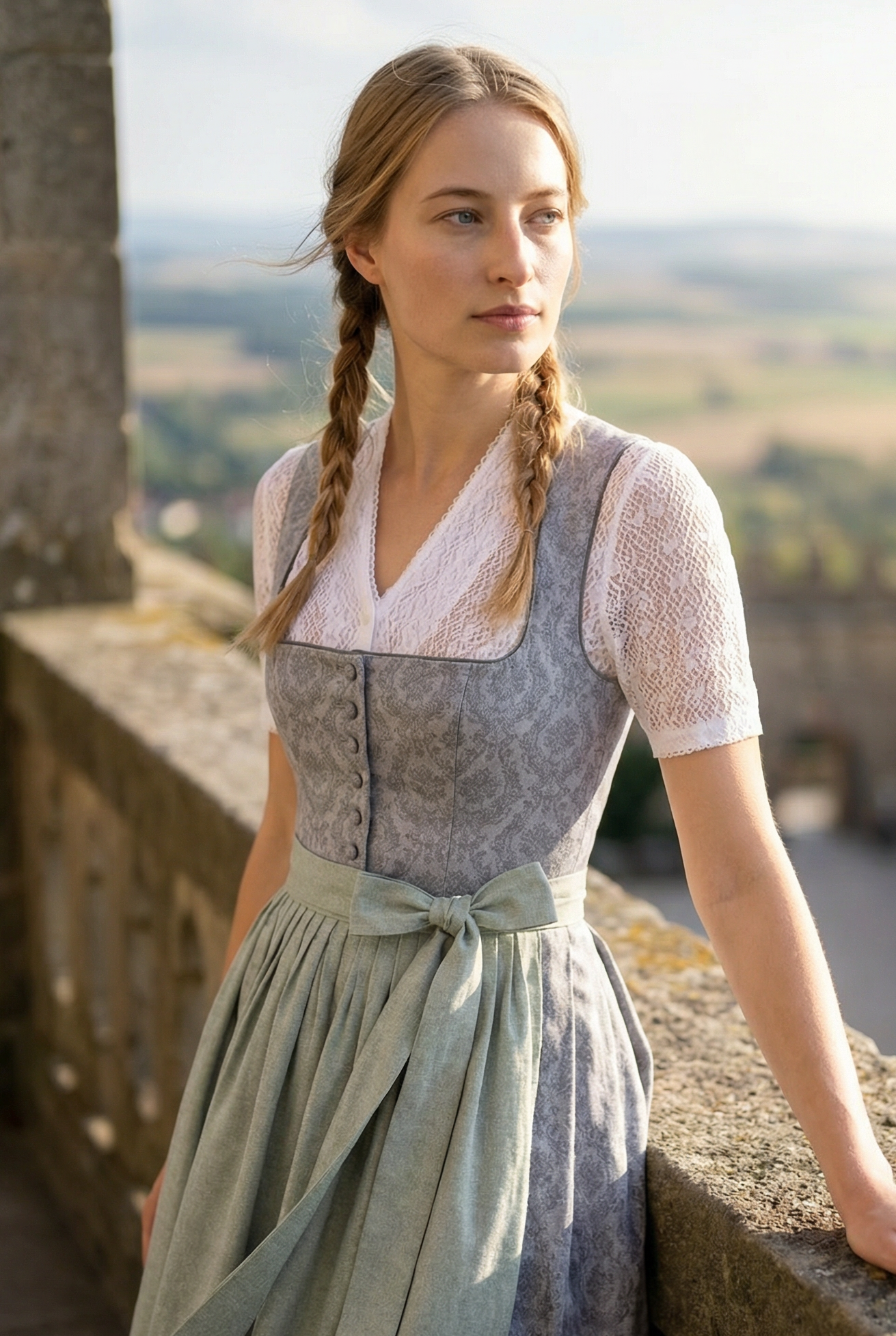 Berwin Long Dirndl 2pcs. 75cm "Christa" grey