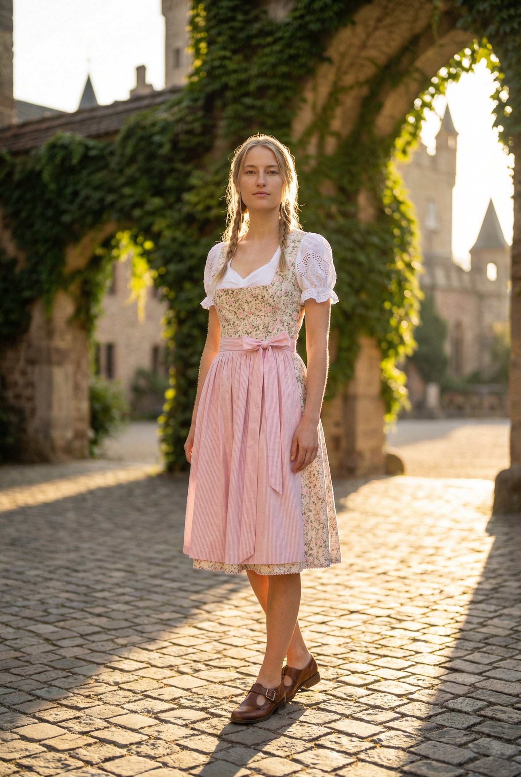 Berwin Long Dirndl 2pcs. 75cm "Elizabeth" pink