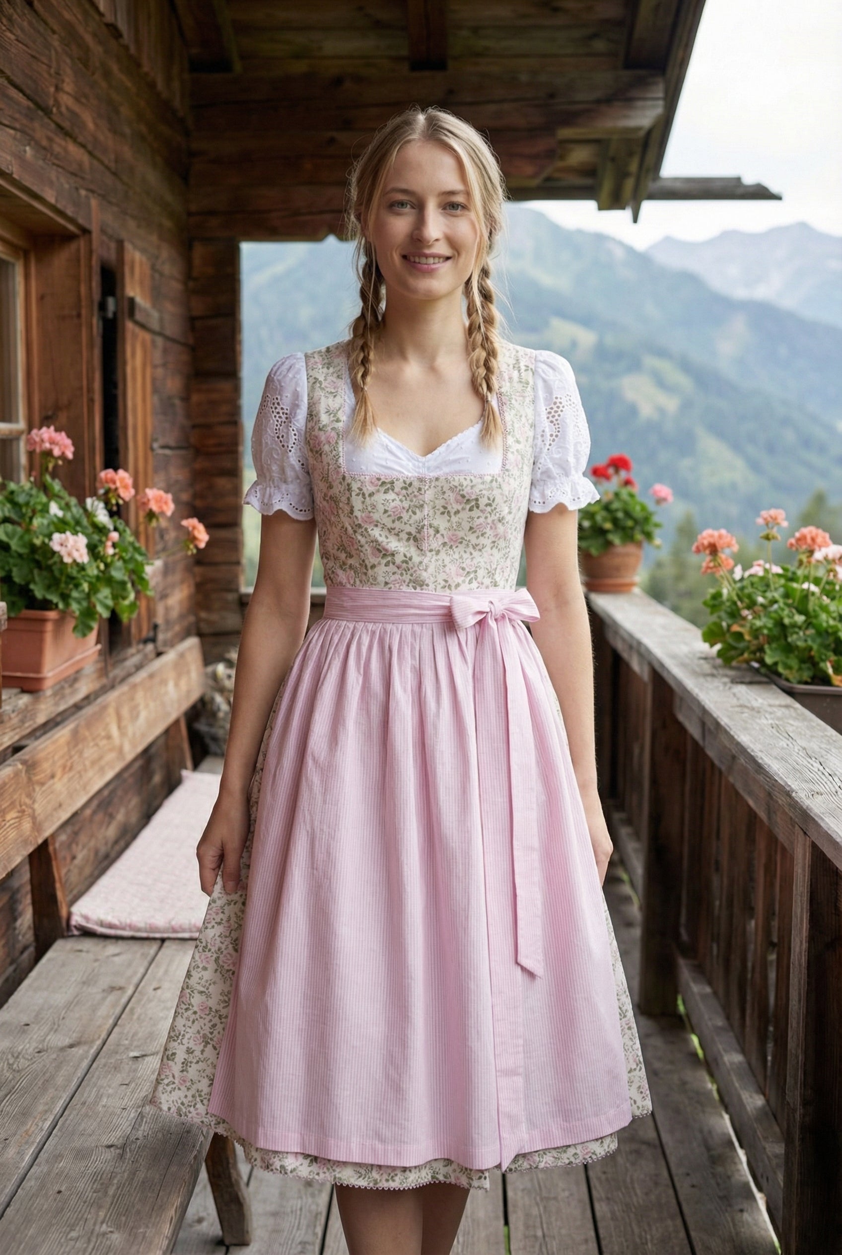 Berwin Long Dirndl 2pcs. 75cm "Elizabeth" pink