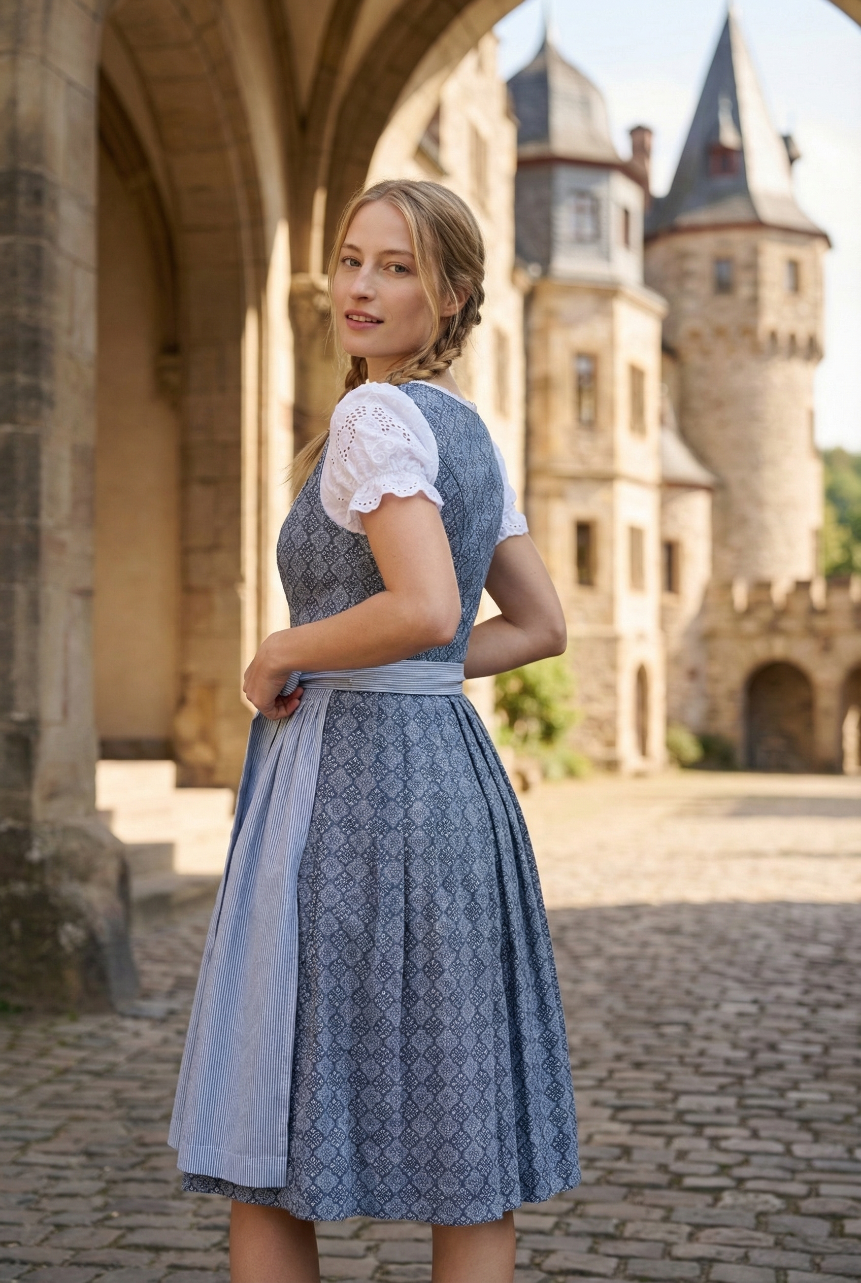 Berwin Long Dirndl 2pcs. 75cm "Lina" blue
