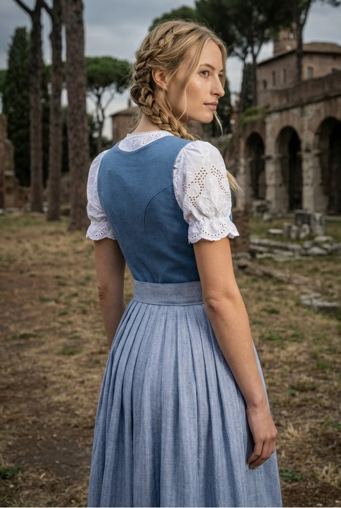 Berwin Long Dirndl 2pcs. 75cm "Hali" light blue (low stock)