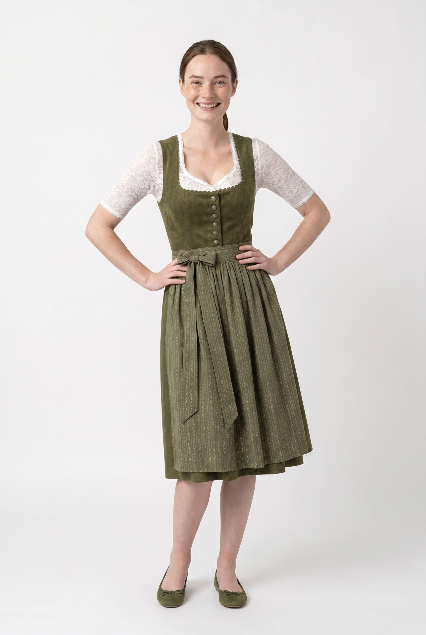 Berwin Long Dirndl 2pcs. 75cm 'Elke' olive