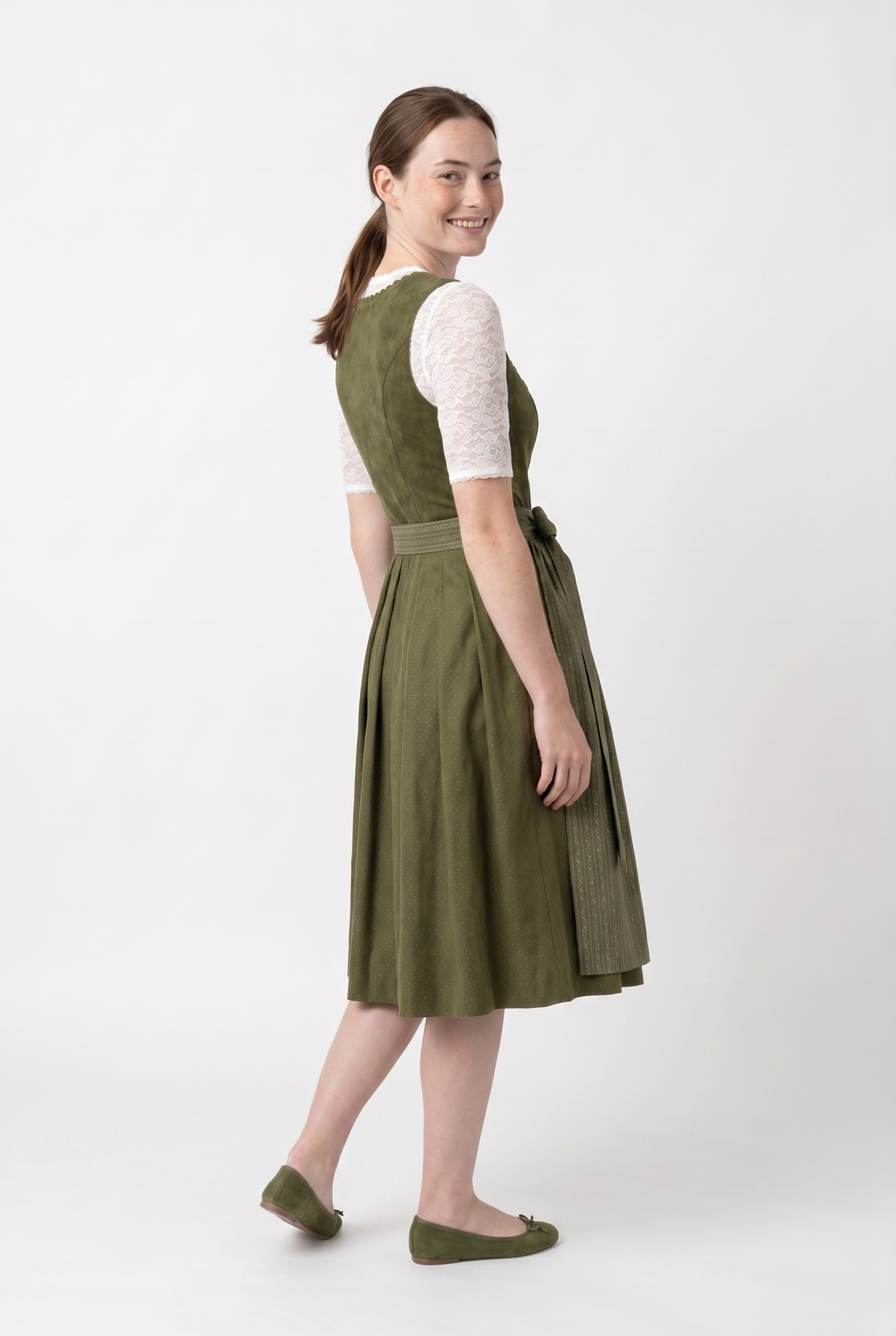 Berwin Long Dirndl 2pcs. 75cm 'Elke' olive